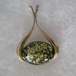 Pendentif ovale - bijou ambre et argent