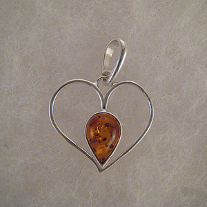 Pendentif coeur fin - bijou ambre et argent