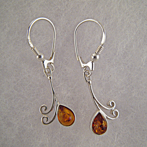 Boucles d'oreilles goutte d'eau - bijou ambre et argent