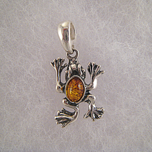 Pendentif petite grenouille - bijou ambre et argent