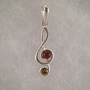 Pendentif cl de sol - bijou ambre et argent