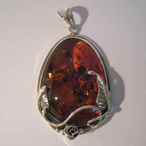 Pendentif  unique style ancien - bijou ambre et argent