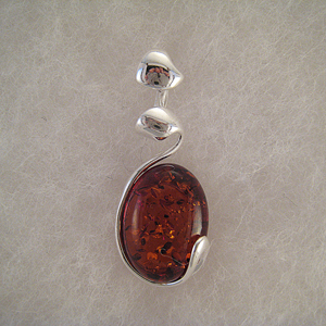 Pendentif pierre d'ambre torsade  - bijou ambre et argent