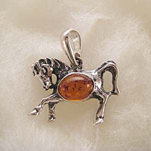 Pendentif cheval - bijou ambre et argent