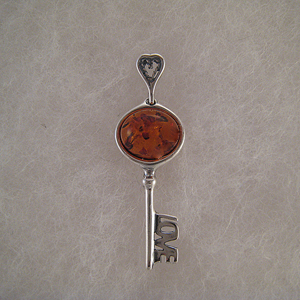 Pendentif cls love  - bijou ambre et argent