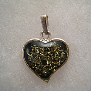 Pendentif coeur vert - bijou ambre et argent