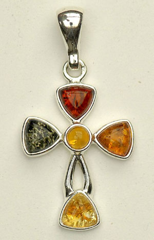 Pendentif croix - bijou ambre et argent