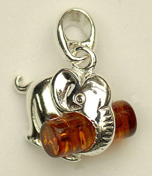 Pendentif lphant-tube - bijou ambre et argent