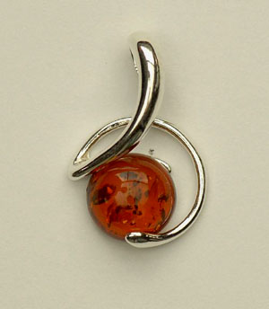 Pendentif rond - bijou ambre et argent