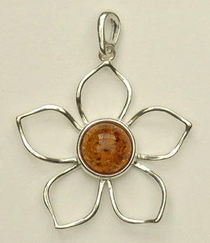 Pendentif  petite fleur - bijou ambre et argent