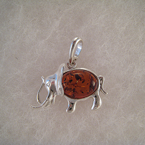 Pendentif lphant moyen  - bijou ambre et argent