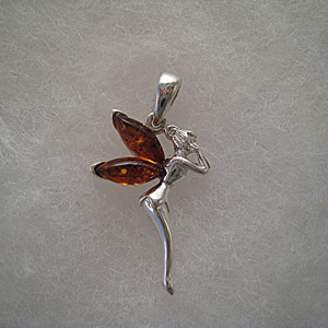 Pendentif fe clochette - bijou ambre et argent