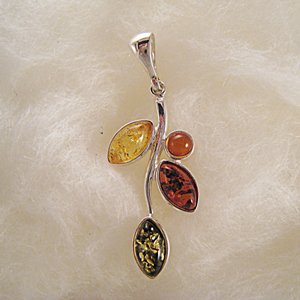 Pendentif feuilles multicolores - bijou ambre et argent