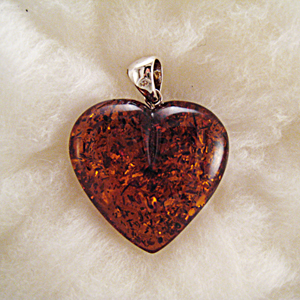 Pendentif gros coeur - bijou ambre et argent