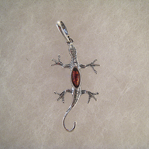 Pendentif lzard - bijou ambre et argent