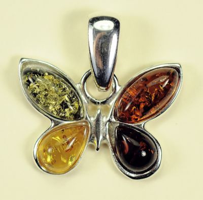 Pendentif  mini papillon - bijou ambre et argent