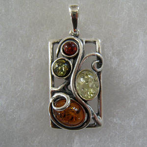 Pendentif Mode - bijou ambre et argent