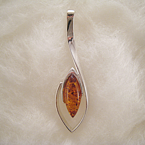 Pendentif longue perle - bijou ambre et argent