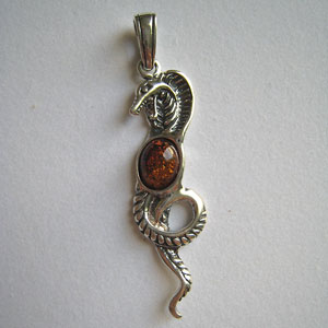 Pendentif serpent - bijou ambre et argent