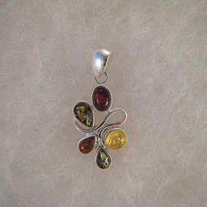 Pendentif tortillon boule multicolore  - bijou ambre et argent