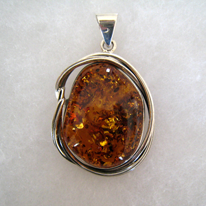 pendentif cabochon - bijou ambre et argent