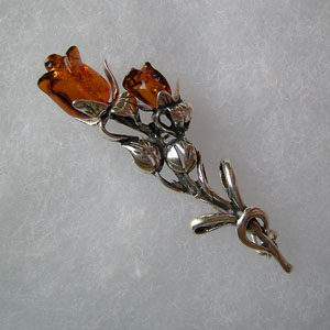 Broche rose duo - bijou ambre et argent