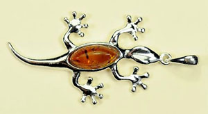 Pendentif salamandre bis - bijou ambre et argent