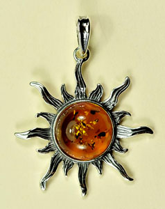 Pendentif   soleil moyen - bijou ambre et argent