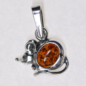 Pendentif souris - bijou ambre et argent