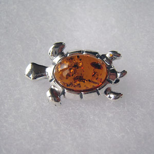 Broche tortue - bijou ambre et argent