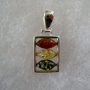 Pendentif trio - bijou ambre et argent