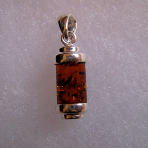 Pendentif tube - bijou ambre et argent