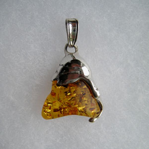 Pendentif  unique triangle - bijou ambre et argent