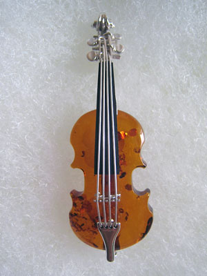 Broche violon - bijou ambre et argent